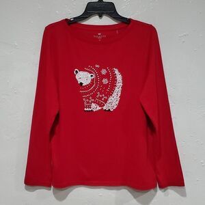 Talbots Sequin Polar Bear Shirt Size LP